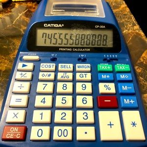 Catiga CP-30A Printing Aqua Blue Calculator with 12 Digit LCD Display Screen.